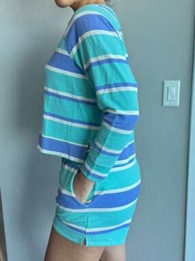 Wildfox Teal, Blue & White Striped Lounge Set